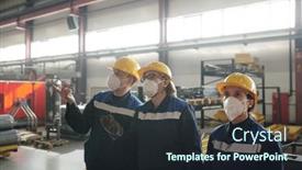  Presentation with industrial workers - PPT layouts with group-of-workers-or-engineers background and a wine colored foreground