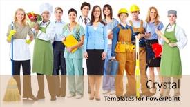  Presentation with group - Audience pleasing presentation theme consisting of group of workers people isolated backdrop and a yellow colored foreground