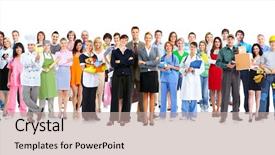  Presentation with group - PPT theme with group of workers people isolated background and a coral colored foreground