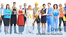  Presentation with people - Amazing presentation theme having group of workers people isolated backdrop and a light blue colored foreground