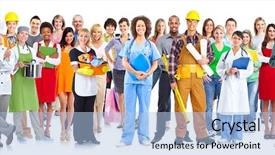  Presentation with cartoon black white people - Slide deck consisting of group of workers people isolated background and a  colored foreground