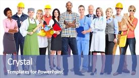  Presentation with group - PPT layouts featuring group of workers people isolated background and a ocean colored foreground