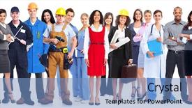  Presentation with people - Slides with group of workers people isolated background and a teal colored foreground