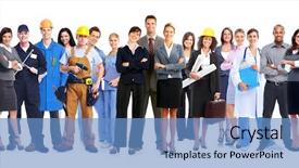  Presentation with cartoon black white people - Amazing slide set having group of workers people isolated backdrop and a teal colored foreground