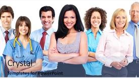  Presentation with study - Beautiful slide deck featuring group of workers people backdrop and a  colored foreground