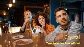  Presentation with sports bar - Slide deck featuring group-of-worried-friends-watching background and a tawny brown colored foreground