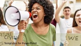  Presentation with people - Theme having group-of-young-activists-people background and a mint green colored foreground