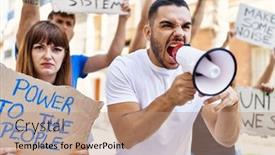  Presentation with group - Theme having group-of-young-activists-protesting background and a coral colored foreground