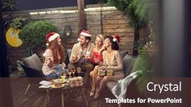  Presentation with sparkling wine - PPT theme enhanced with group-of-young-adult-friends background and a tawny brown colored foreground