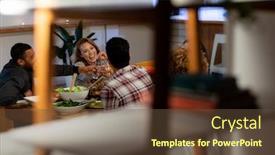  Presentation with thanksgiving dinner - Cool new slide deck with group-of-young-adult-multi backdrop and a tawny brown colored foreground