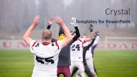  Presentation with football players field - Presentation design consisting of group of young american football players warming up and stretching together before a practice on the field background and a light gray colored foreground