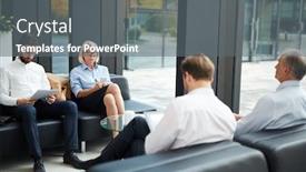  Presentation with lounge - Beautiful presentation theme featuring group of young and mature colleagues in formalwear sitting in lounge and waiting for flight backdrop and a gray colored foreground