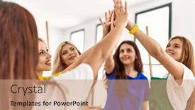  Presentation with group of girls - PPT theme consisting of group-of-young-artist-girls background and a  colored foreground