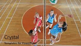  Presentation with volleyball - Presentation theme enhanced with group of young beautiful girl background and a coral colored foreground