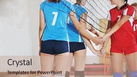  Presentation with volleyball - Theme consisting of group of young beautiful girl background and a coral colored foreground