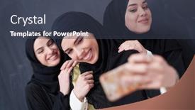  Presentation with islam - Audience pleasing presentation theme consisting of group-of-young-beautiful-muslim backdrop and a tawny brown colored foreground