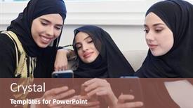  Presentation with islam ramadan - Presentation theme enhanced with group-of-young-beautiful-muslim background and a coral colored foreground