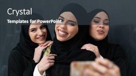  Presentation with muslim women - Slides enhanced with group-of-young-beautiful-muslim background and a dark gray colored foreground