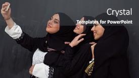  Presentation with muslim women - Slides having group-of-young-beautiful-muslim background and a dark gray colored foreground