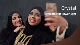  Presentation with muslim women - Presentation having group-of-young-beautiful-muslim background and a dark gray colored foreground