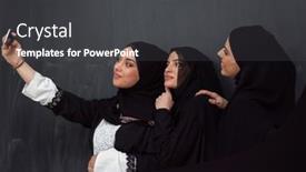  Presentation with muslim women - PPT theme consisting of group-of-young-beautiful-muslim background and a dark gray colored foreground