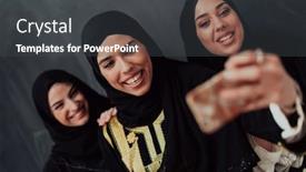  Presentation with muslim women - Slides featuring group-of-young-beautiful-muslim background and a dark gray colored foreground