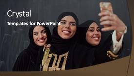  Presentation with muslim women - Theme having group-of-young-beautiful-muslim background and a dark gray colored foreground