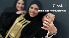  Presentation with muslim women - Theme with group-of-young-beautiful-muslim background and a tawny brown colored foreground