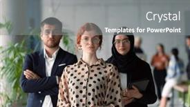  Presentation with group discussion - Slide set having group-of-young-business-entrepreneurs background and a  colored foreground