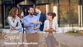  Presentation with young business people - Colorful PPT layouts enhanced with group-of-young-business-people backdrop and a coral colored foreground