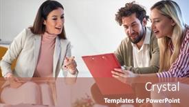  Presentation with atmosphere - Theme consisting of group-of-young-business-people background and a coral colored foreground