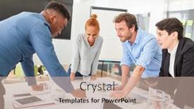  Presentation with conference table - Cool new PPT layouts with group-of-young-business-people backdrop and a soft green colored foreground