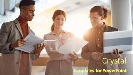  Presentation with atmosphere - PPT layouts featuring group-of-young-business-people background and a violet colored foreground