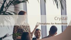  Presentation with collaborative ideas - PPT theme featuring group-of-young-business-professionals background and a sky blue colored foreground