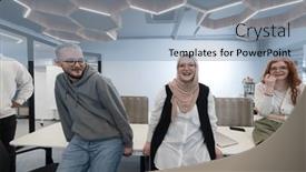  Presentation with workday - Presentation theme enhanced with group-of-young-business-professionals background and a light blue colored foreground