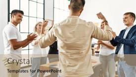  Presentation with office workers - Theme enhanced with group-of-young-business-workers background and a coral colored foreground