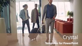  Presentation with caring - Colorful slides enhanced with group-of-young-businessmen-entering backdrop and a coral colored foreground