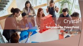  Presentation with teambuilding - Audience pleasing PPT theme consisting of group-of-young-businesspeople-playing backdrop and a coral colored foreground