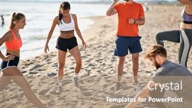  Presentation with plastic bottle - Presentation theme having group-of-young-caucasian-adults background and a coral colored foreground