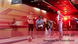 Presentation with bowling - Colorful PPT theme enhanced with group-of-young-cheerful-friends backdrop and a red colored foreground