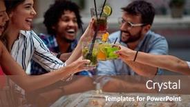  Presentation with friends - Cool new PPT theme with group-of-young-cheerful-friends backdrop and a tawny brown colored foreground