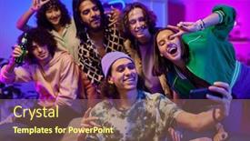  Presentation with intercultural - Theme enhanced with group-of-young-cheerful-intercultural background and a violet colored foreground