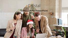  Presentation with managers - Slides having group-of-young-cheerful-managers background and a coral colored foreground