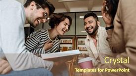  Presentation with coffee book - Presentation design having group-of-young-cheerful-multinational background and a tawny brown colored foreground