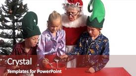  Presentation with elf - Amazing presentation design having group of young children aged 6 - 12 wearing elf hats and pj's baking cookies one boy watching one boy adding milk and the girl stirring while mrs claus looks backdrop and a tawny brown colored foreground