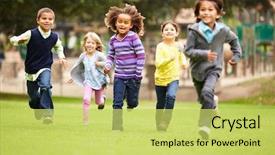 Presentation with children running - Audience pleasing PPT theme consisting of group of young children running backdrop and a yellow colored foreground