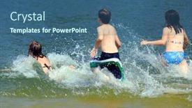  Presentation with children running - PPT theme with highly detailed chequered farbric texture to background background and a gray colored foreground