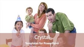  Presentation with children birthday - Slide set enhanced with group of young children and family celebrate a birthday party background and a coral colored foreground
