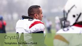  Presentation with football players field - Colorful PPT theme enhanced with group of young confident american football players walking through the stadium field after a hard training match backdrop and a seafoam green colored foreground