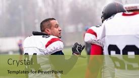  Presentation with football players field - Presentation theme with group of young confident american football players walking through the stadium field after a hard training match background and a yellow colored foreground